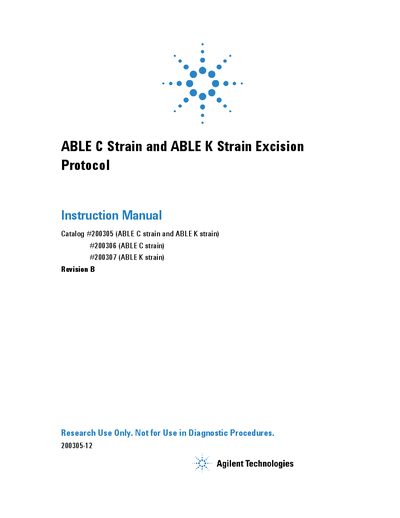 Agilent ABLE C/K Strains Excision Protocol Instruction Manual - cover page