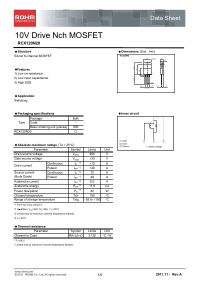 ROHM RCX120N20 Datasheet - cover page