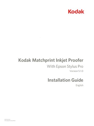 Kodak Matchprint Inkjet Proofer With Epson Stylus Pro Version 5.1.0 Installation Guide - cover page