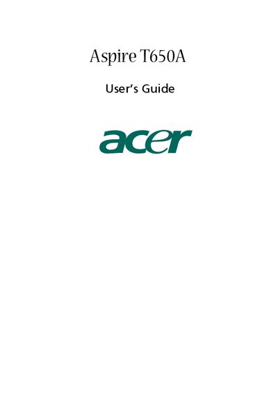 Acer Aspire T650A User Manual - cover page