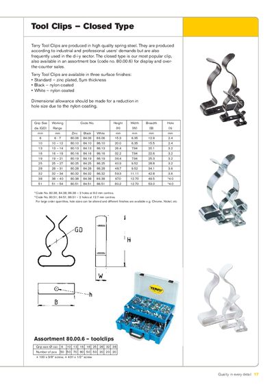 Terry Tool Clips Closed Type Product Leaflet - cover page