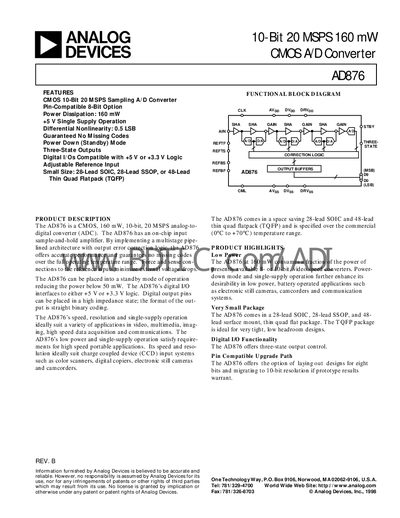 Analog Devices AD876 Datasheet - cover page