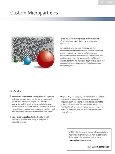 Agilent Custom Microparticles Product Brochure - cover page
