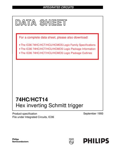 Philips 74HC/HCT14 Hex Inverting Schmitt Trigger Datasheet