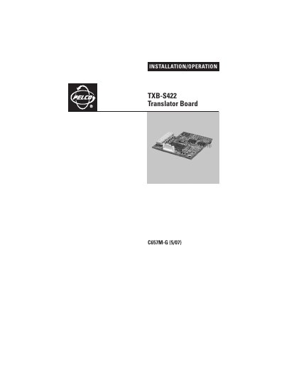 Pelco TXB-S422 Translator Board Installation and Operation Manual - cover page