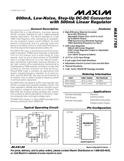 Maxim MAX1765 Datasheet - cover page