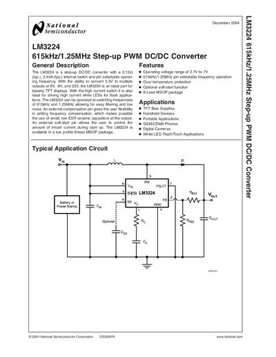 National Semiconductor LM3224 Step-up PWM DC/DC Converter Datasheet - cover page