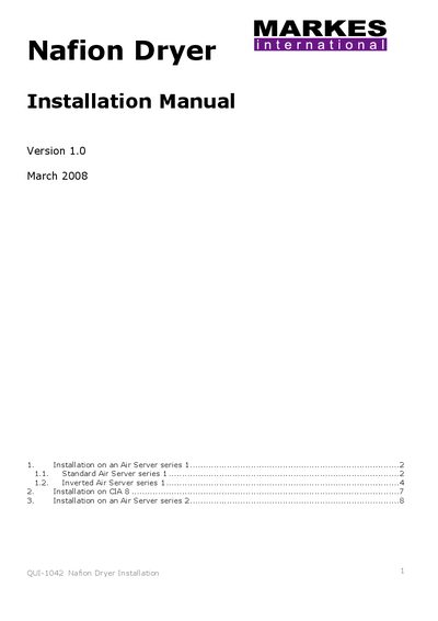 MARKES Nafion Dryer QUI-1042 Installation Manual - cover page