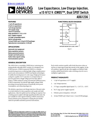 Analog Devices ADG1236 Dual SPDT Switch Datasheet