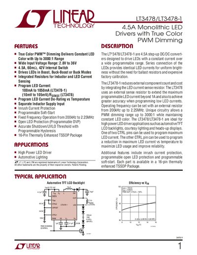 Linear Technology LT3478/LT3478-1 LED Driver Datasheet - cover page