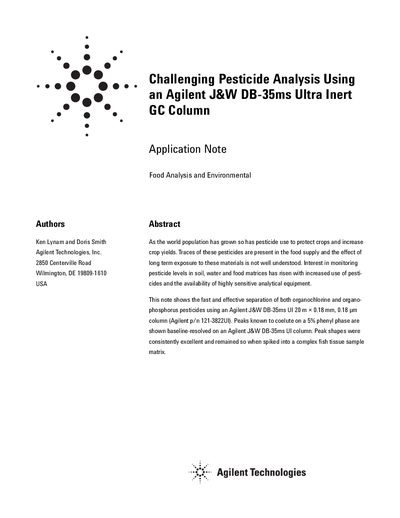Agilent J&W DB-35ms UI Ultra Inert GC Column Application Note