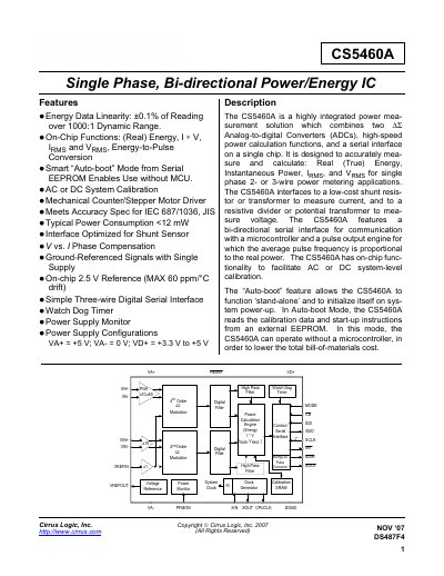 Cirrus Logic CS5460A Datasheet - cover page