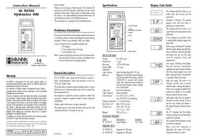 Hanna Instruments HI 93704 Hydrazine ISM Instruction Manual - cover page