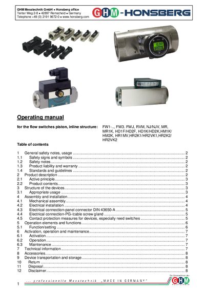 GHM Mess technik GmbH Flow Switches Operating Manual