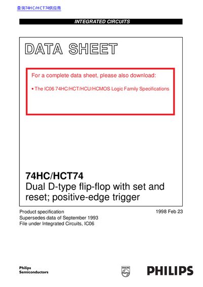 Philips 74HC/HCT74 Dual D-type Flip-Flop Datasheet