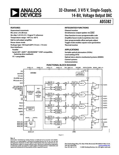 Analog Devices AD5382 32‑Channel 14‑Bit Voltage Output DAC Datasheet - cover page