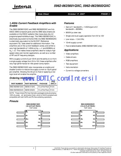 Intersil 5962-0625601QXC Datasheet - cover page