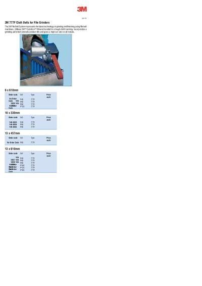 3M 777F Cloth Belts for File Grinders Manual - cover page