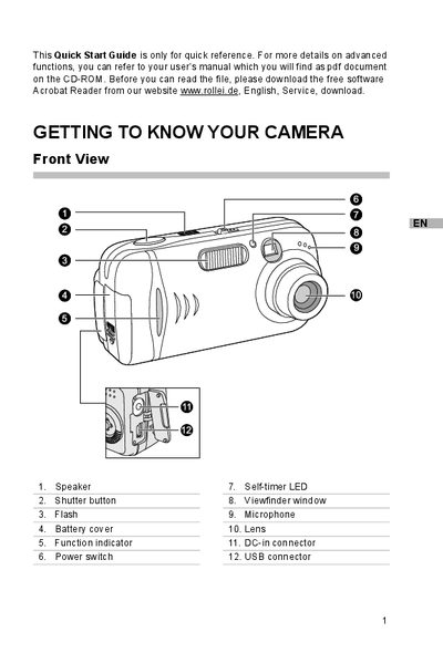 Rollei Camera Quick Start Guide - cover page