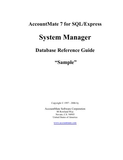 AccountMate 7 for SQL/Express System Manager Database Reference Guide - cover page