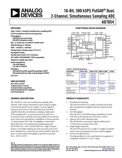 Analog Devices AD7654 Datasheet - cover page