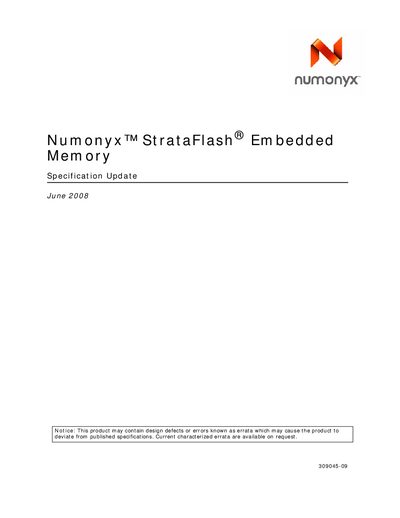 Numonyx StrataFlash P30 Embedded Memory Specification Update - cover page