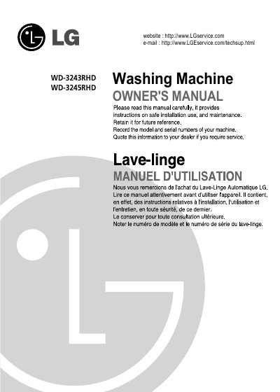 LG WD-3243RHD and WD-3245RHD Owner's Manual - cover page