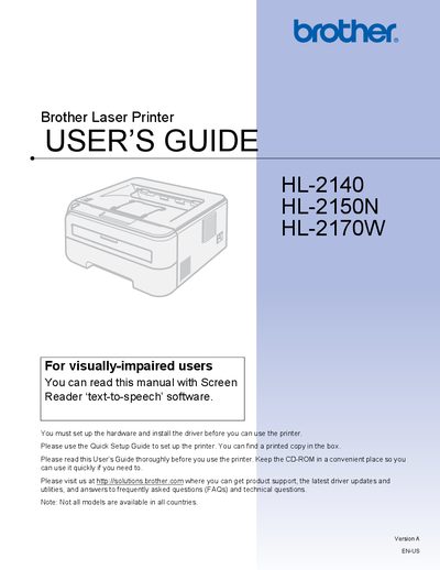 Brother HL-2140 / HL-2150N / HL-2170W User Manual - cover page