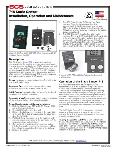 StaticControl SCS 718/718A Static Sensor and Air Ionizer Test Kit User Guide - cover page