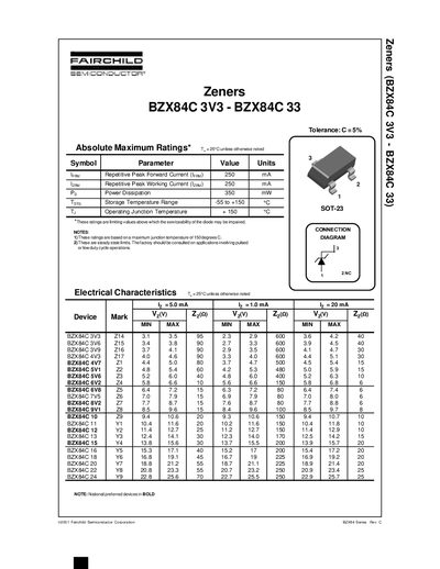 FAIRCHILD BZX84C 3V3 BZX84C 33 DATA SHEET