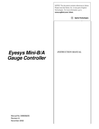 Agilent Eyesys Mini-B/A Gauge Controller Instruction Manual - cover page