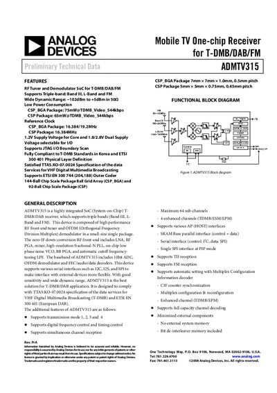 Analog Devices ADMTV315 Manual (Datasheet) - cover page