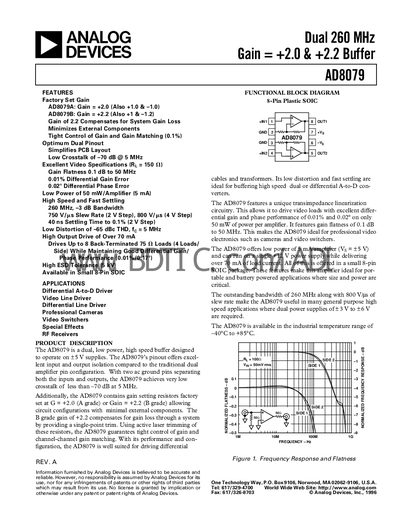 Analog Devices AD8079 Dual Buffer Amplifier Datasheet - cover page
