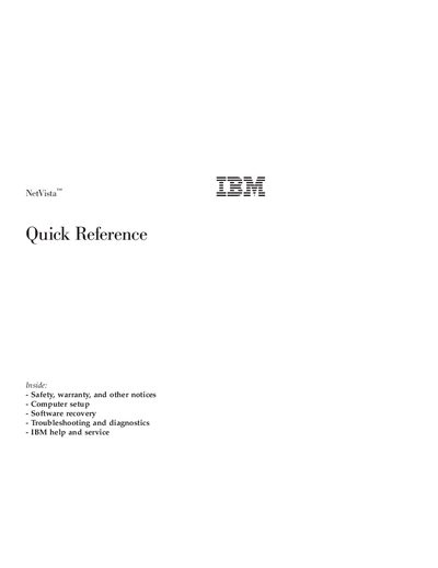 IBM NetVista Quick Reference - cover page
