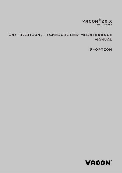 Vacon 20 X AC Drive Installation and Maintenance Manual - cover page