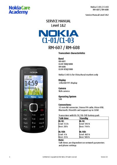 Nokia C1-01 / C1-03 Service Manual - cover page