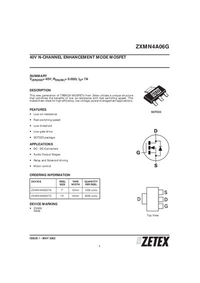 Zetex ZXMN4A06G Datasheet - cover page