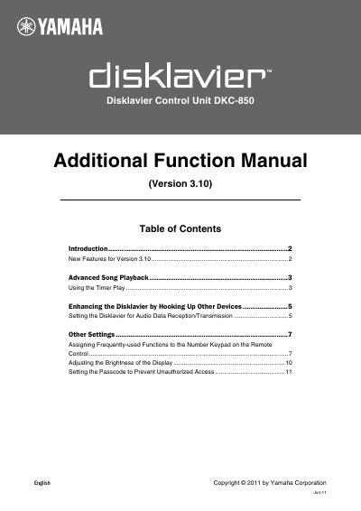 Yamaha Disklavier Control Unit DKC-850 Additional Function Manual v3.10