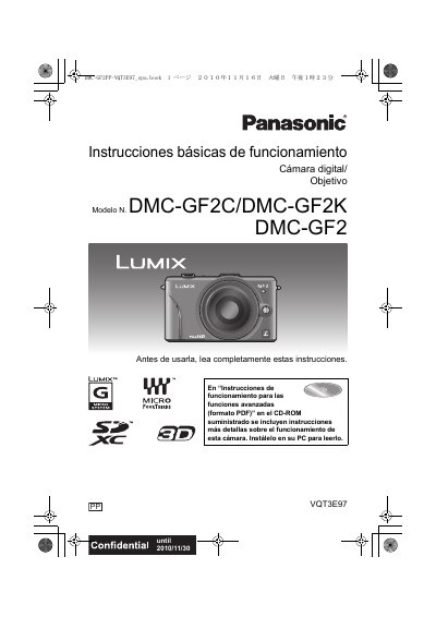 Panasonic DMC-GF2C/DMC-GF2K/DMC-GF2 Digital Camera User Manual - cover page