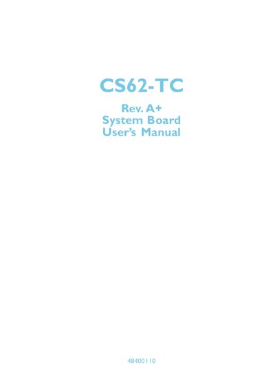 CS62-TC System Board User Manual - cover page