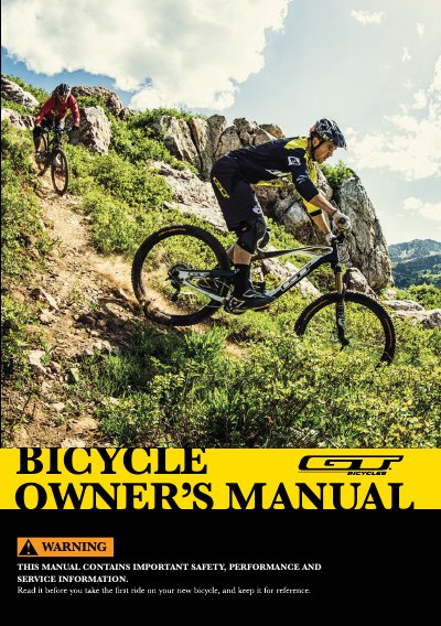 GT Bicycle Owner's Manual - cover page