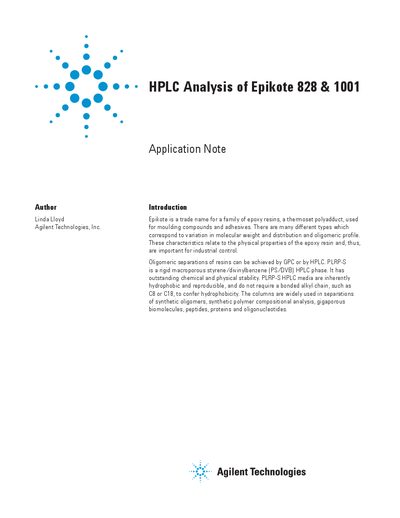 Agilent HPLC Analysis of Epikote 828 & 1001 Application Note - cover page
