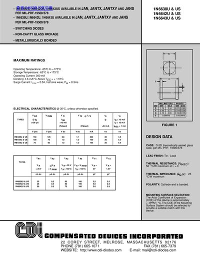 CDI 1N6638U/1N6642U/1N6643U Switching Diodes Datasheet - cover page