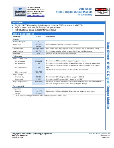 CTC Control 5100-C Digital Output Module Data Sheet