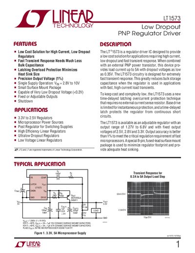 Linear Technology LT1573 Low Dropout Regulator Driver Datasheet - cover page