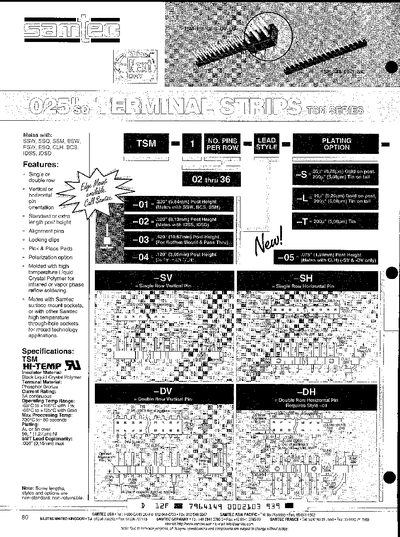 Samtec 025sq TSM Series Terminal Strips Datasheet - cover page