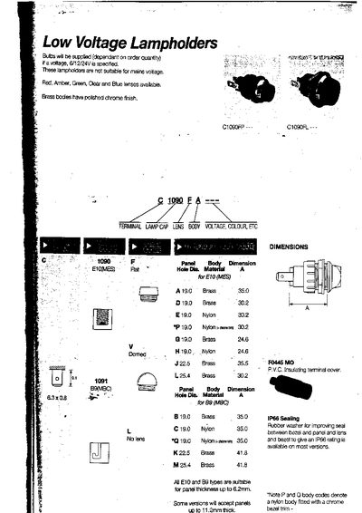 Arcolectric 66510 Low Voltage Lampholder Product Leaflet - cover page