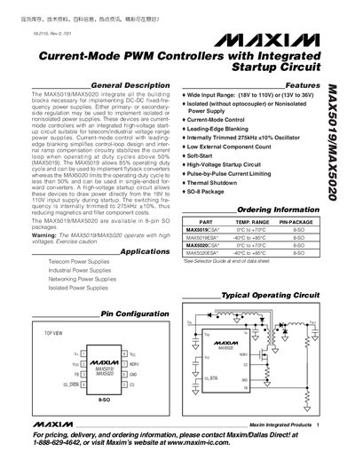 Maxim MAX5019/MAX5020 Datasheet - cover page