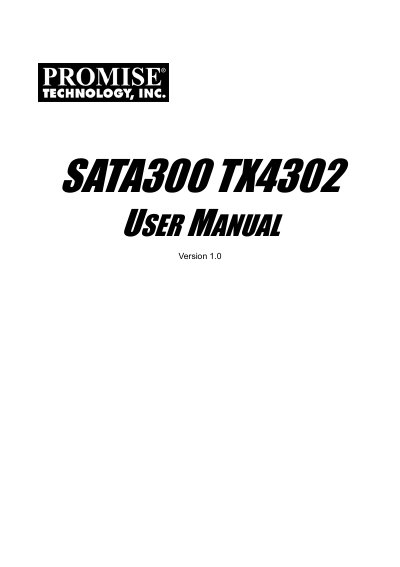 Promise Technology SATA300 TX4302 Controller User Manual - cover page