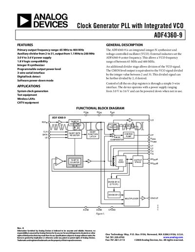 Analog Devices ADF4360-9 Datasheet - cover page